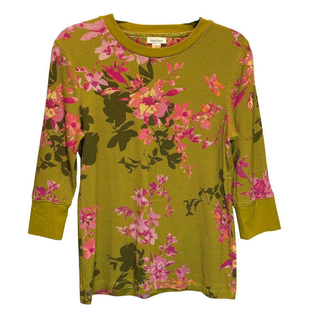 Sundance Waffle Knit Floral Print Thermal Top - size Large
